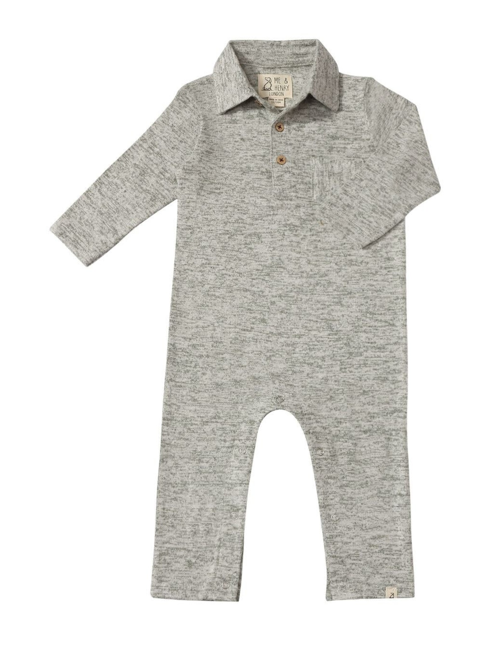 Me & Henry Me & Henry- Kingston Heathered Green Polo Romper