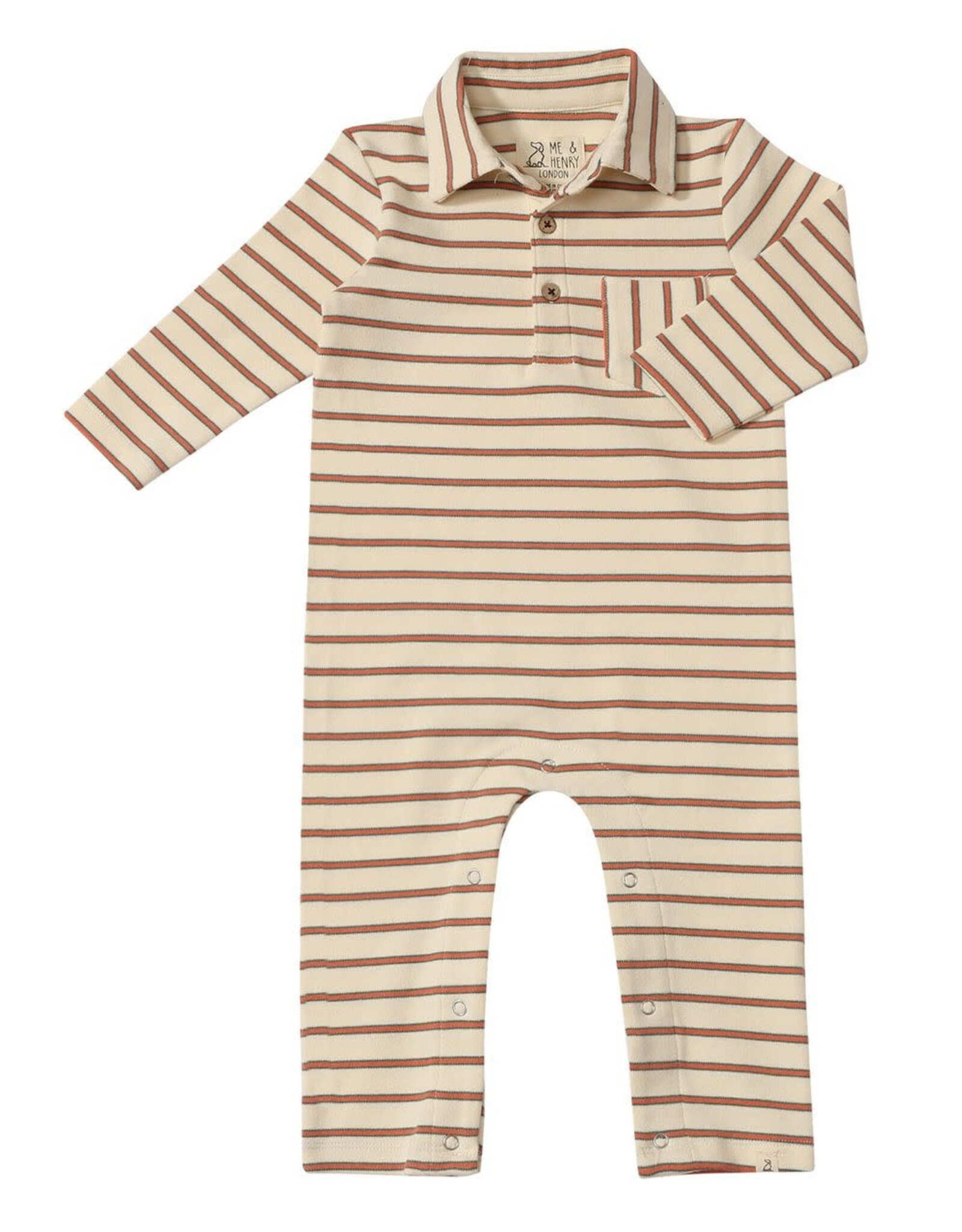 Me & Henry Me & Henry- Kingston Cream/Orange Stripe Polo Romper