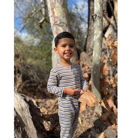 Me & Henry Me & Henry- Mason Ribbed Henley Beige/Blue/Cream Romper