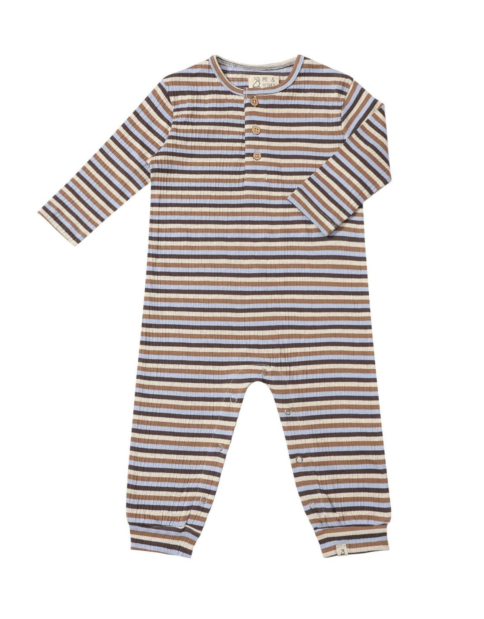 Me & Henry Me & Henry- Mason Ribbed Henley Beige/Blue/Cream Romper