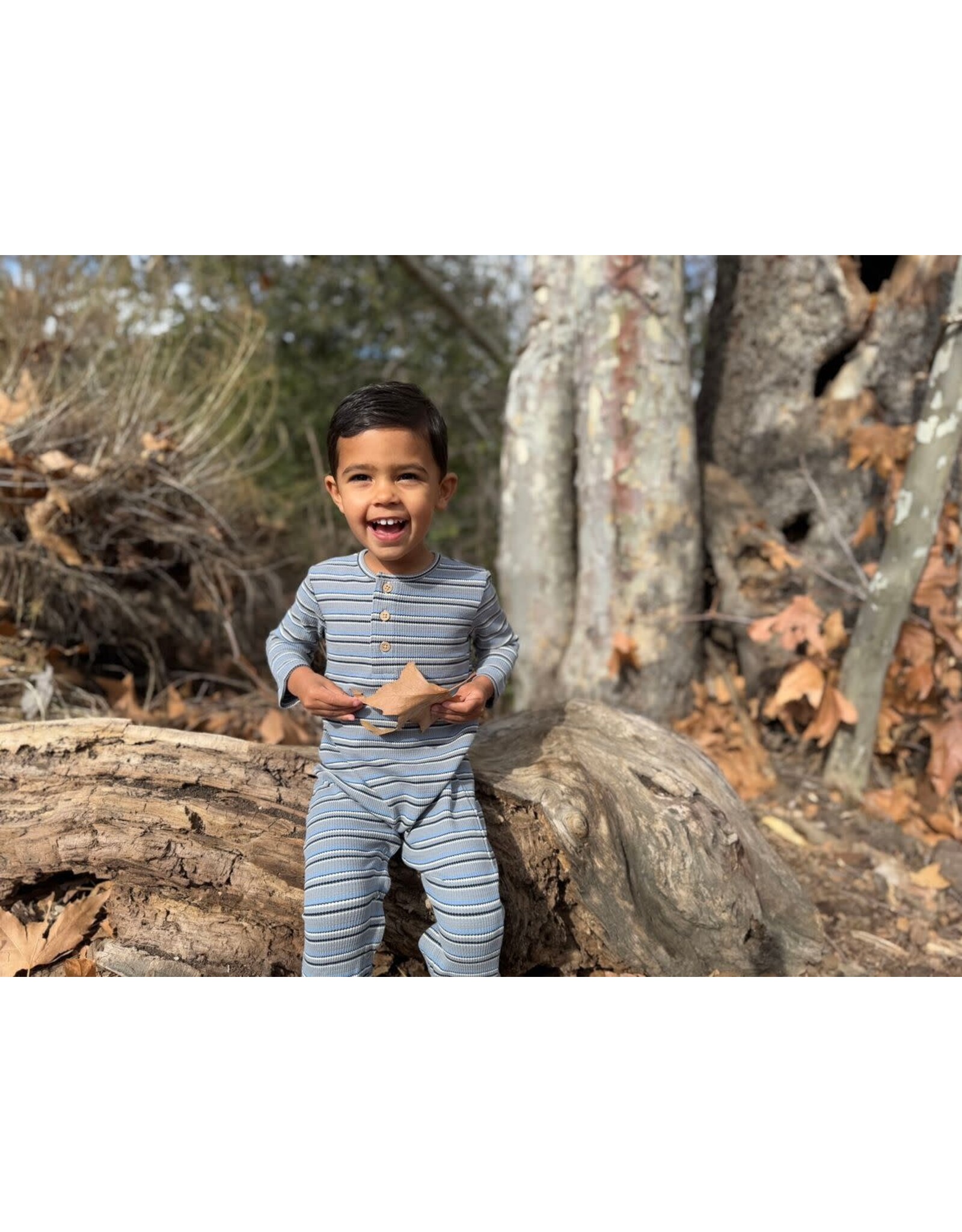 Me & Henry Me & Henry-  Mason Ribbed Henley Grey/Cream/Blue Romper