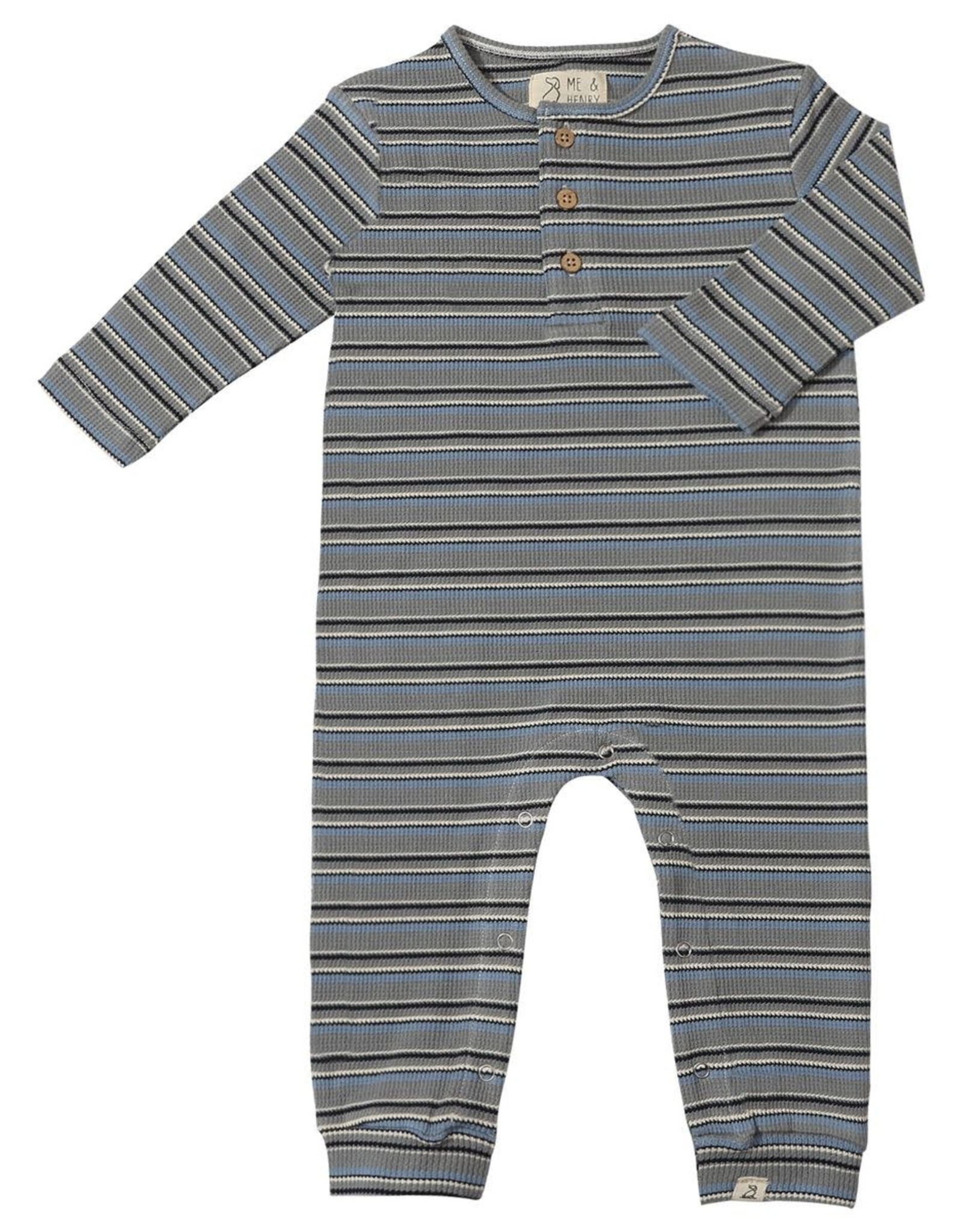 Me & Henry Me & Henry-  Mason Ribbed Henley Grey/Cream/Blue Romper