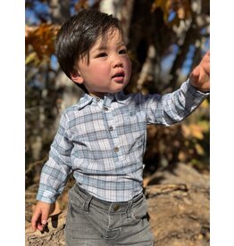 Me & Henry Me & Henry- Jasper Woven Onesie: Grey/Black Plaid