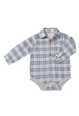 Me & Henry Me & Henry- Jasper Woven Onesie: Grey/Black Plaid