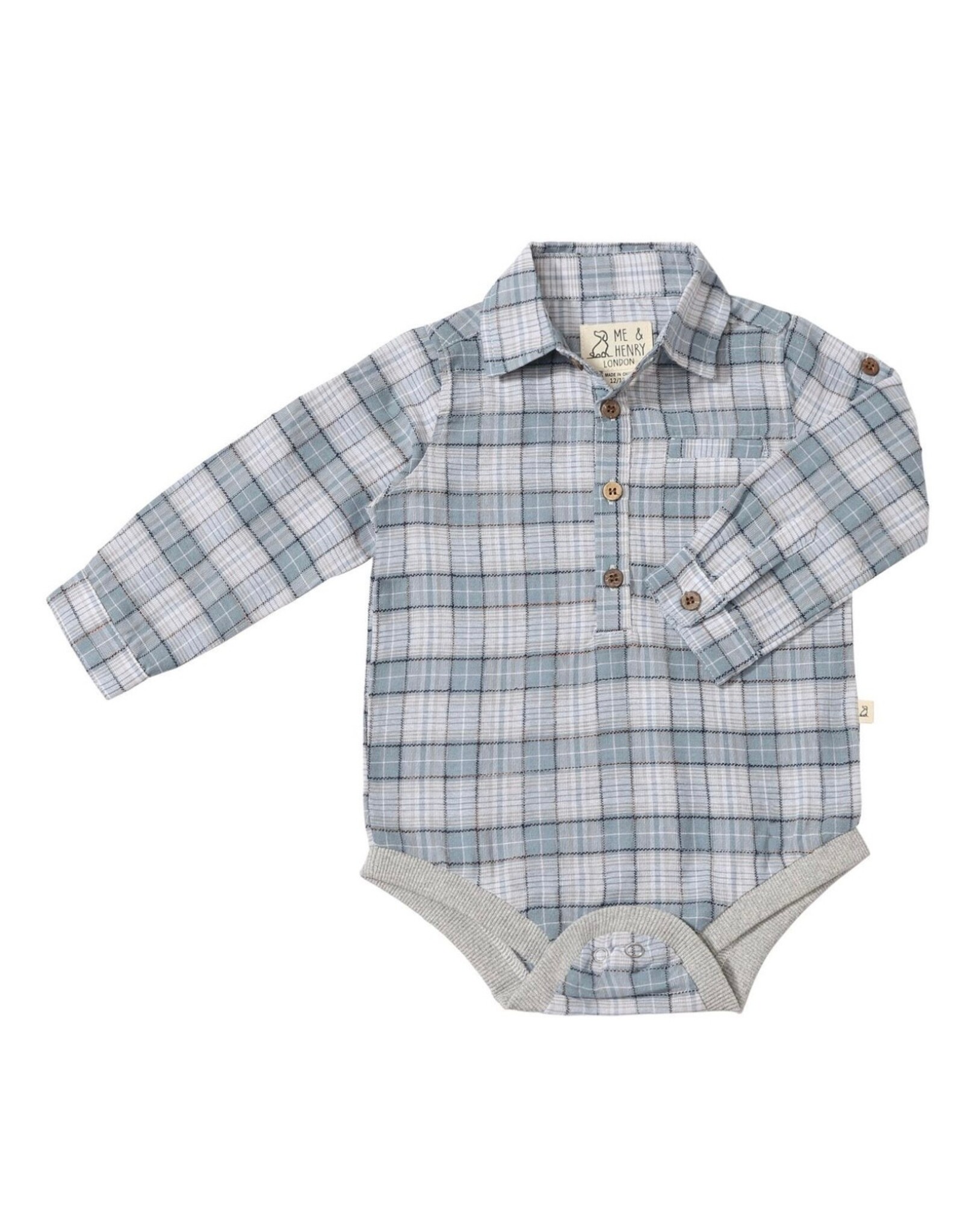 Me & Henry Me & Henry- Jasper Woven Onesie: Grey/Black Plaid