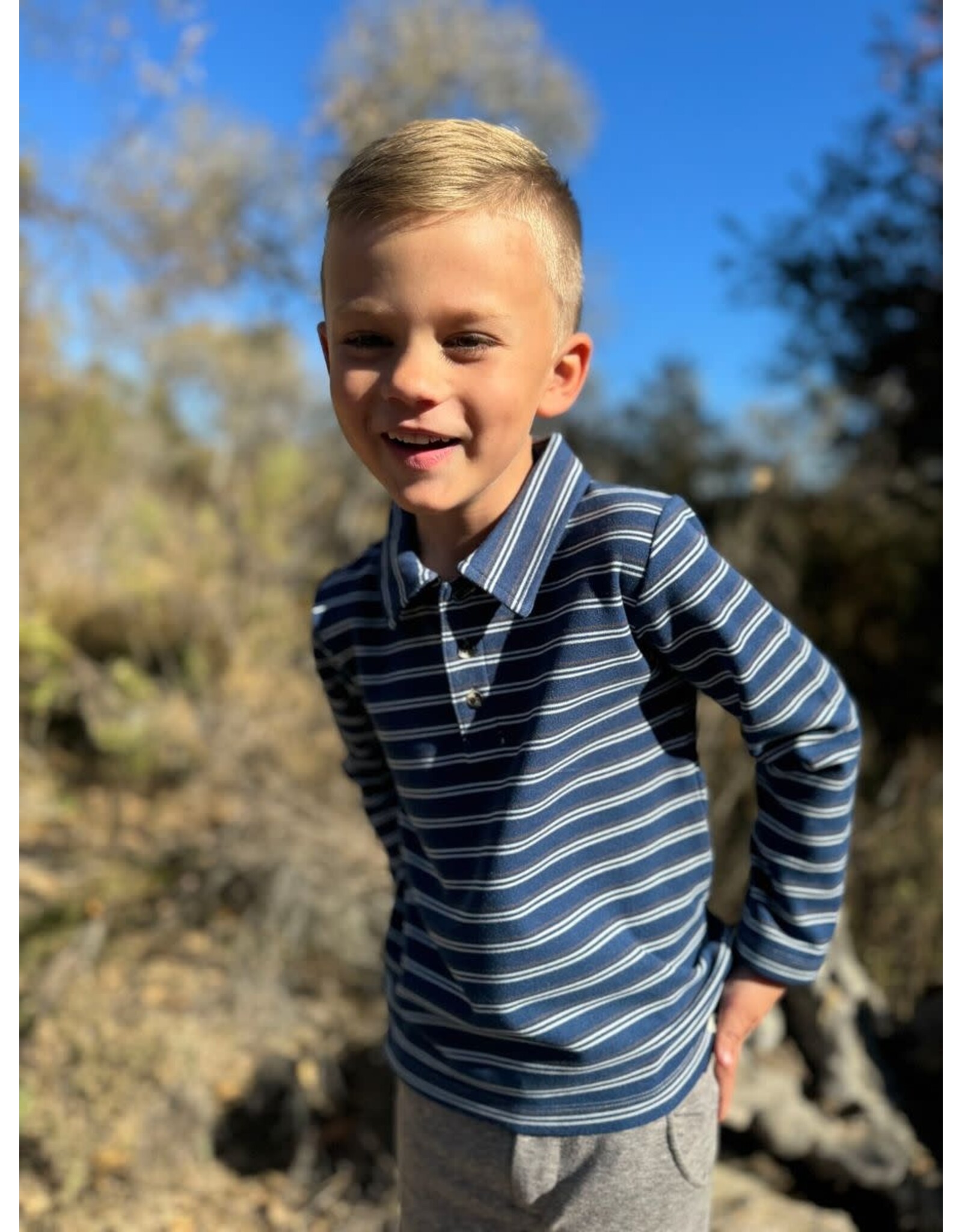 Me & Henry Me & Henry- Spencer Polo: Stripe Navy/White