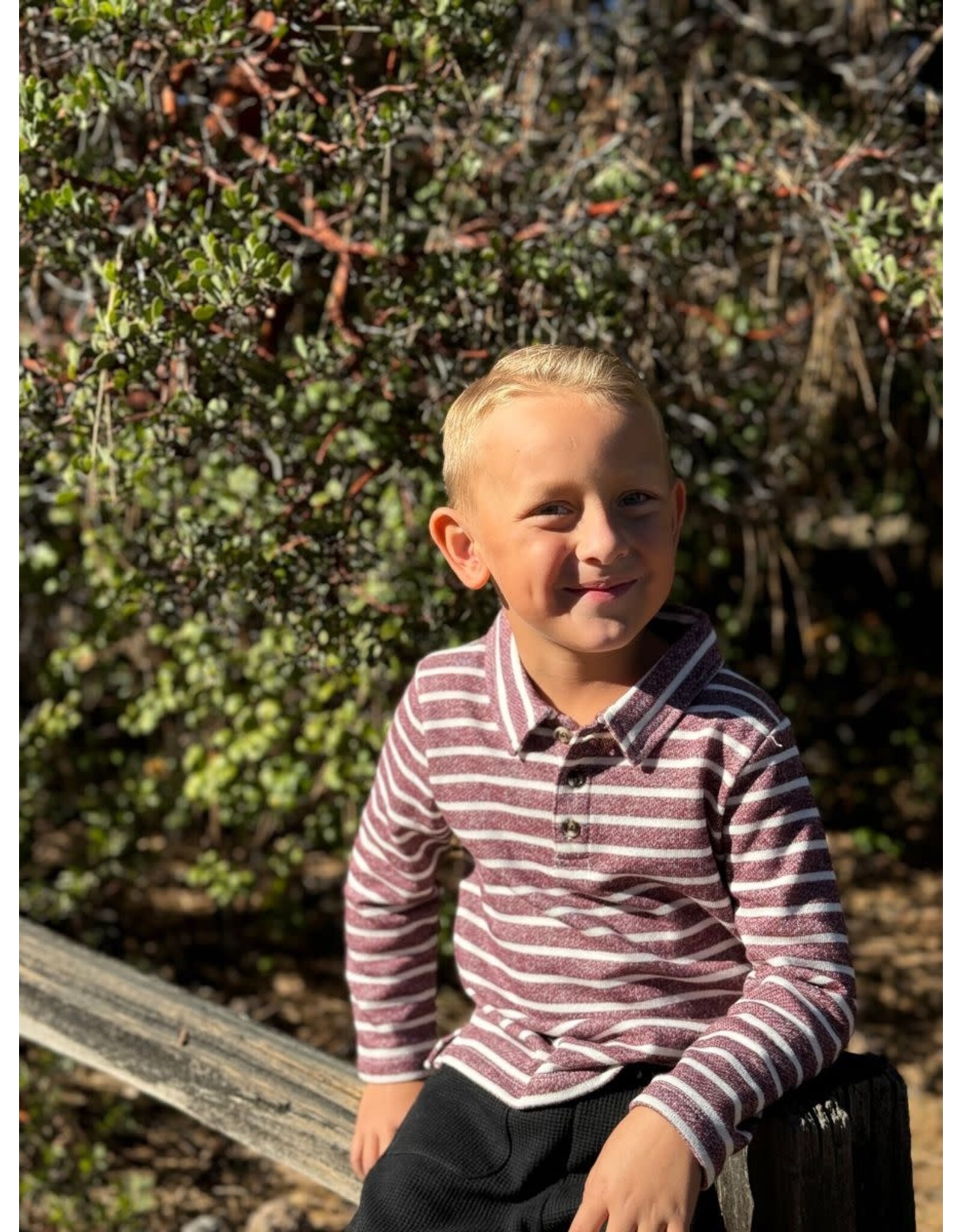 Me & Henry Me & Henry- Spencer Polo: Burgundy/Cream