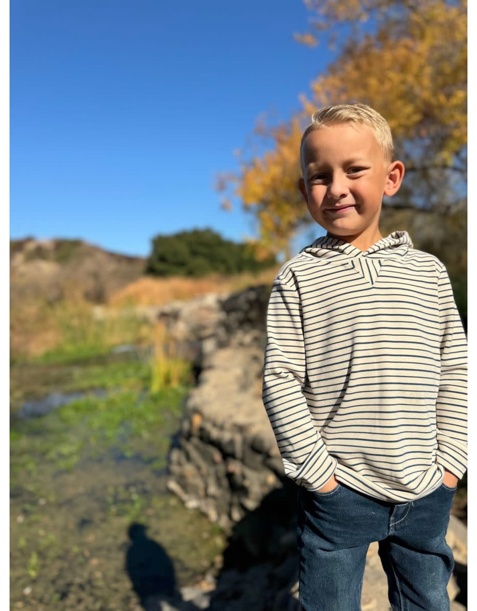 Me & Henry Me & Henry- Roger Hooded Top: Cream/Navy