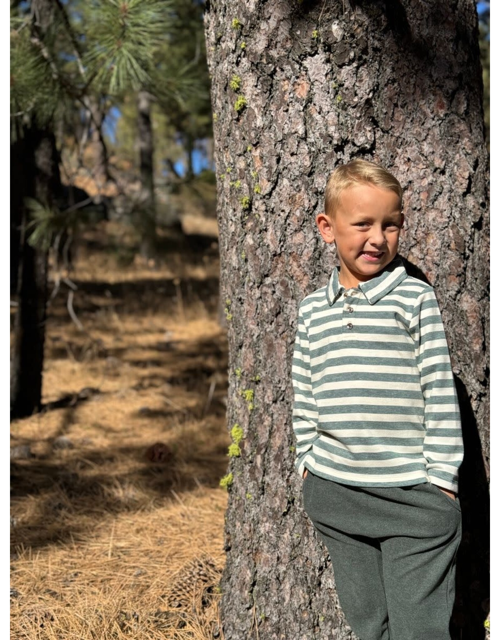 Me & Henry Me & Henry- Midway Polo: Green/Cream Stripe