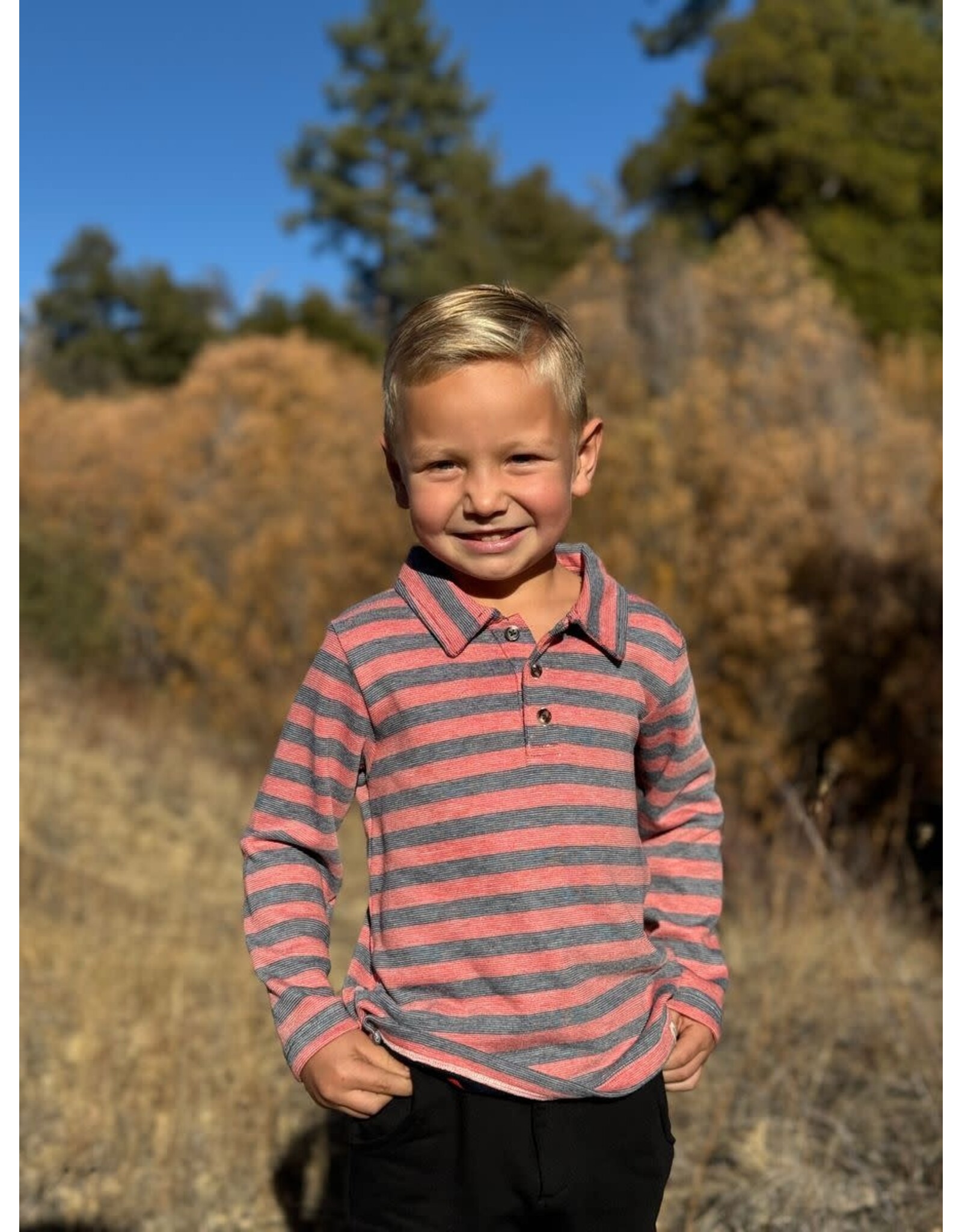 Me & Henry Me & Henry- Midway Polo: Red/Black Stripe