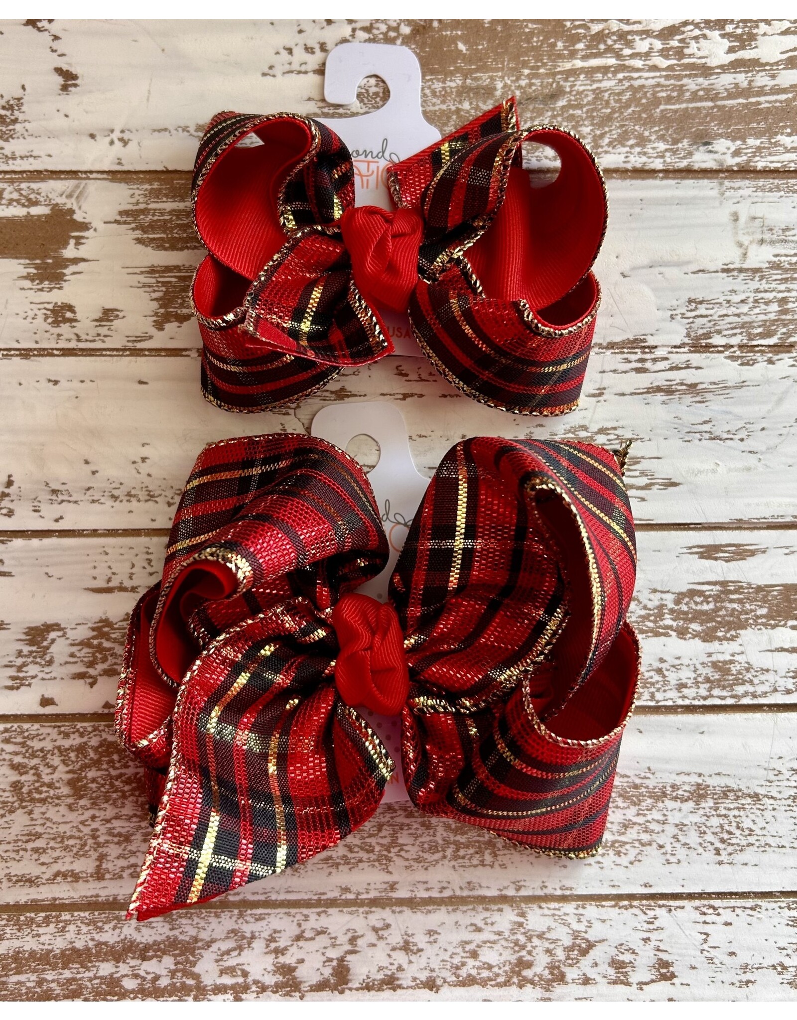 Beyond Creations Beyond Creations- Red/Blk & Gold Plaid Layered Knot Bow