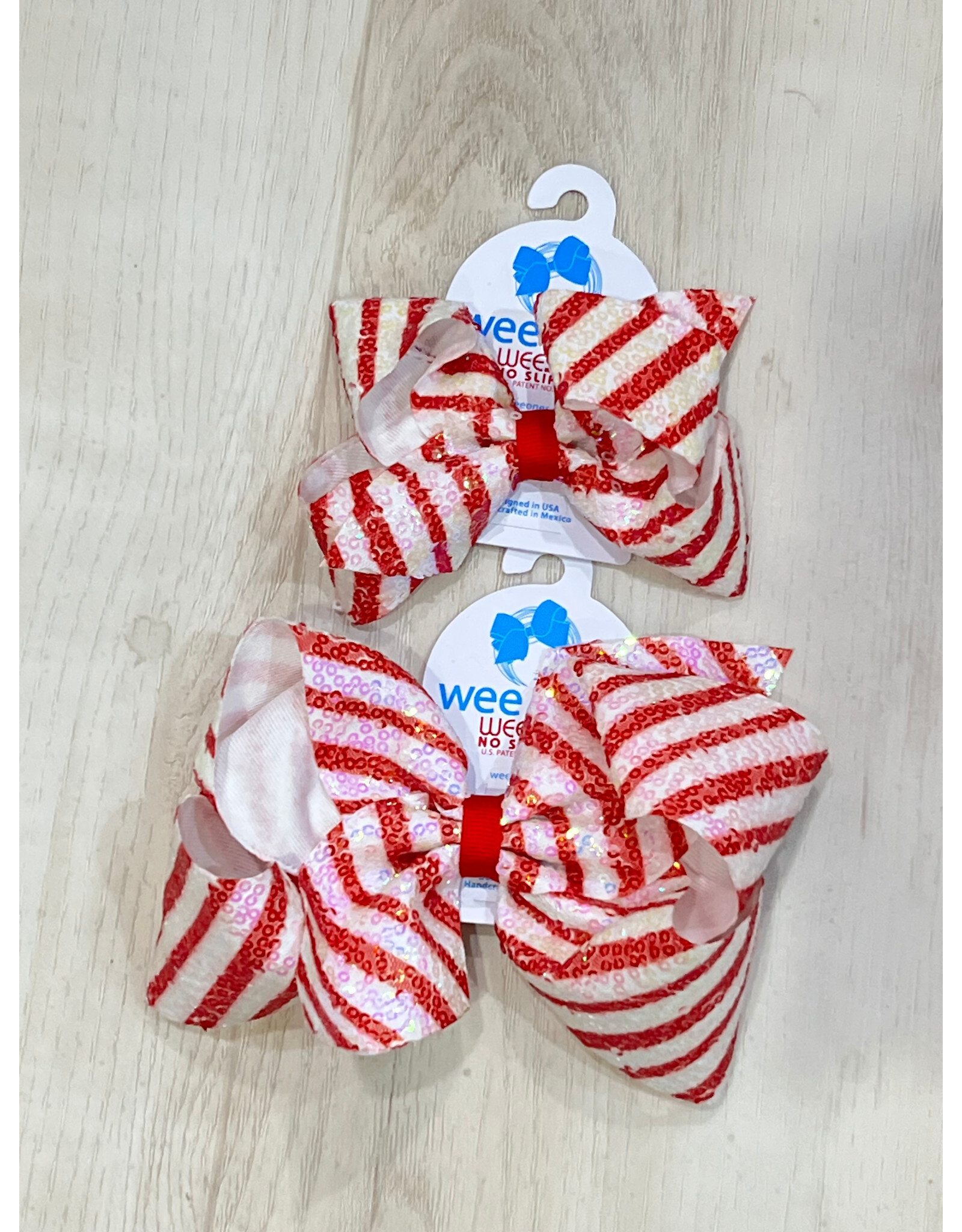 Wee Ones- Red & White Stripe Sequin Bow