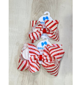 Wee Ones- Red & White Stripe Sequin Bow