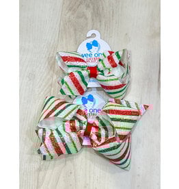 Wee Ones- Red, White & Green Stripe Sequin Bow