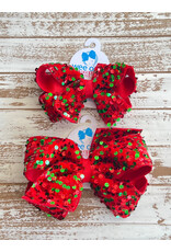 Wee Ones- Red & Green Velvet Sequin Layered Bow