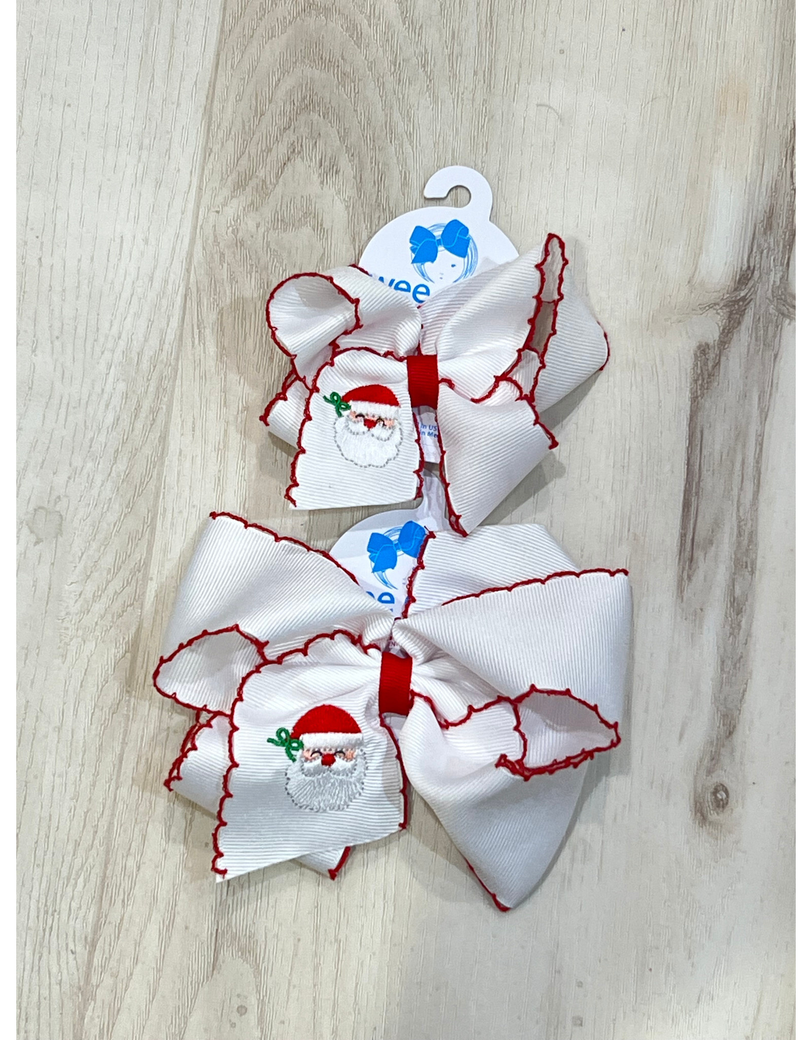 Wee Ones-  Santa White Moonstitch Bow