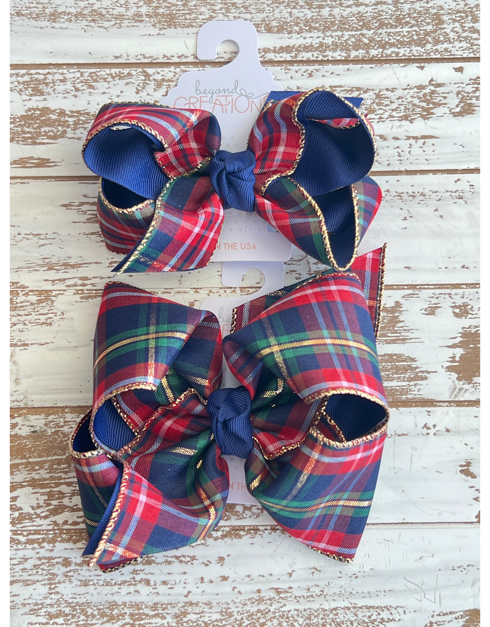 Beyond Creations Beyond Creations- Christmas Navy Plaid Layered Knot Bow