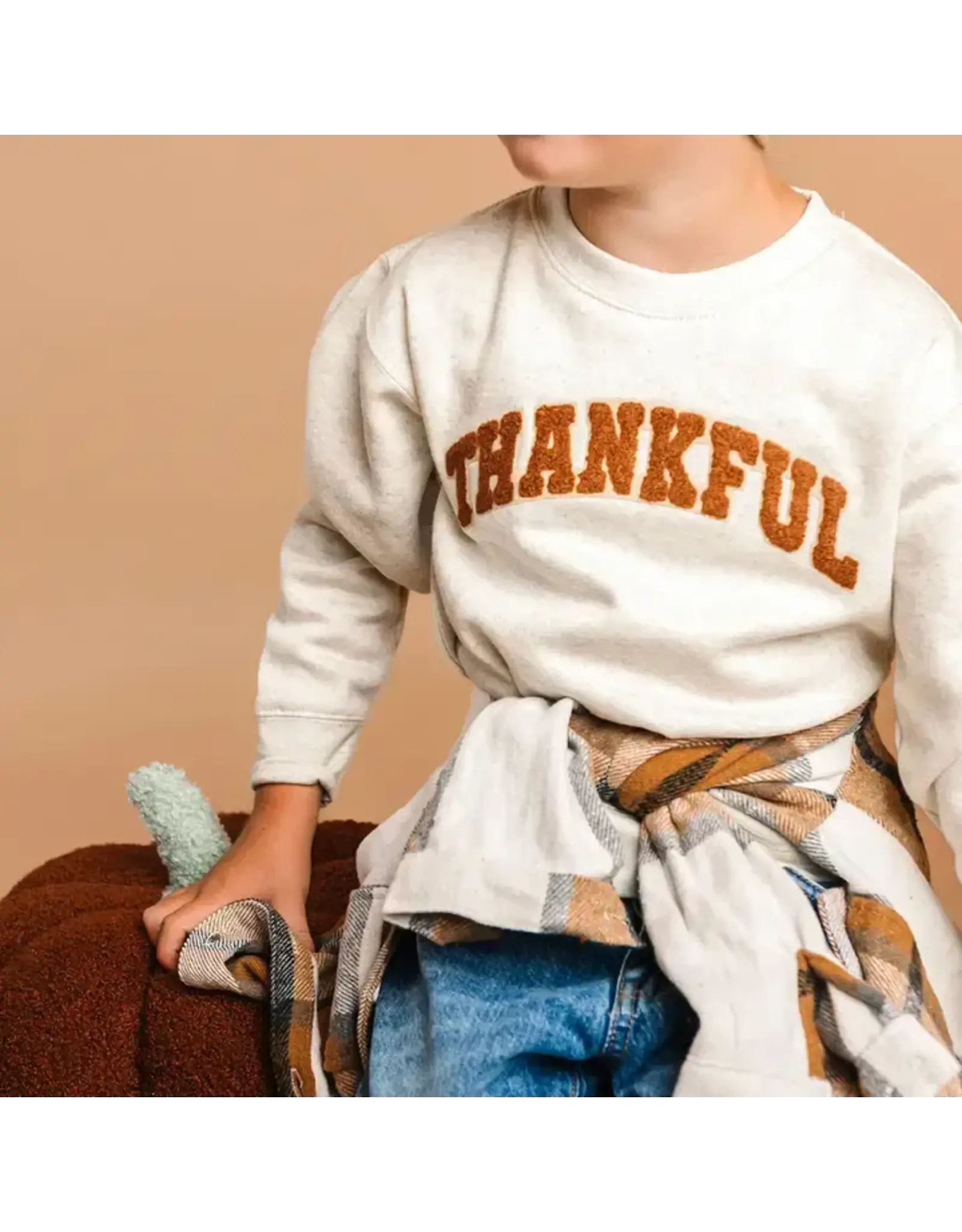 Sweet Wink- Thankful Patch Varsity Thanksgiving Sweatshirt