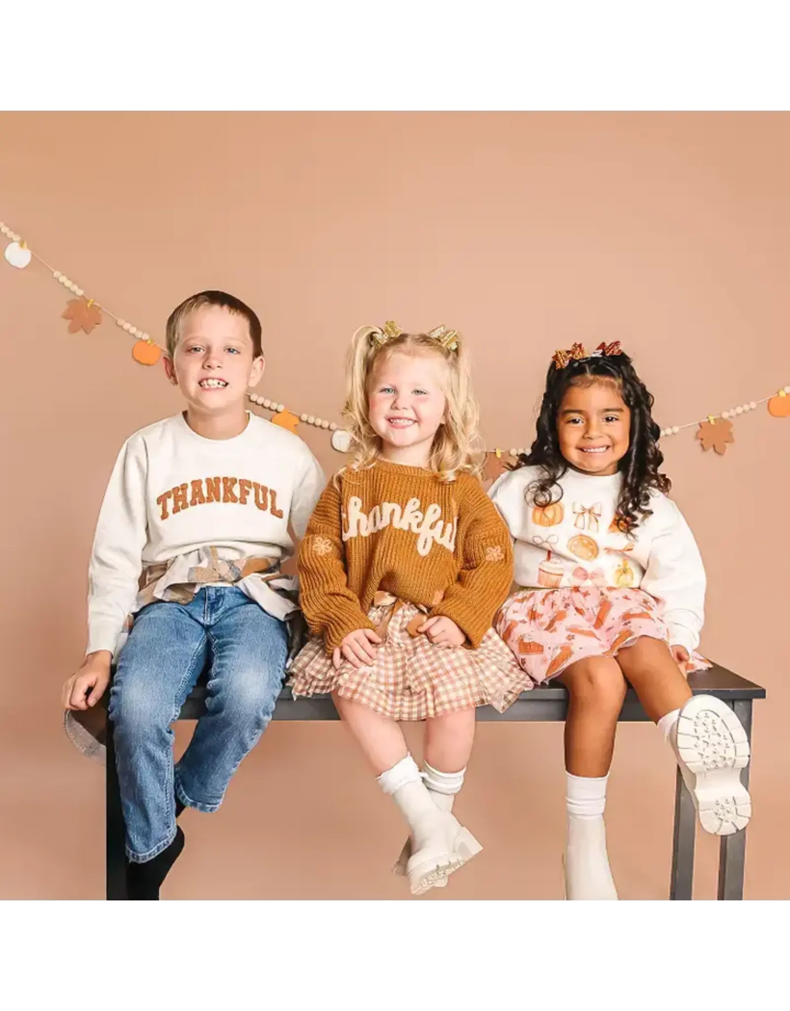 Sweet Wink- Thankful Patch Varsity Thanksgiving Sweatshirt