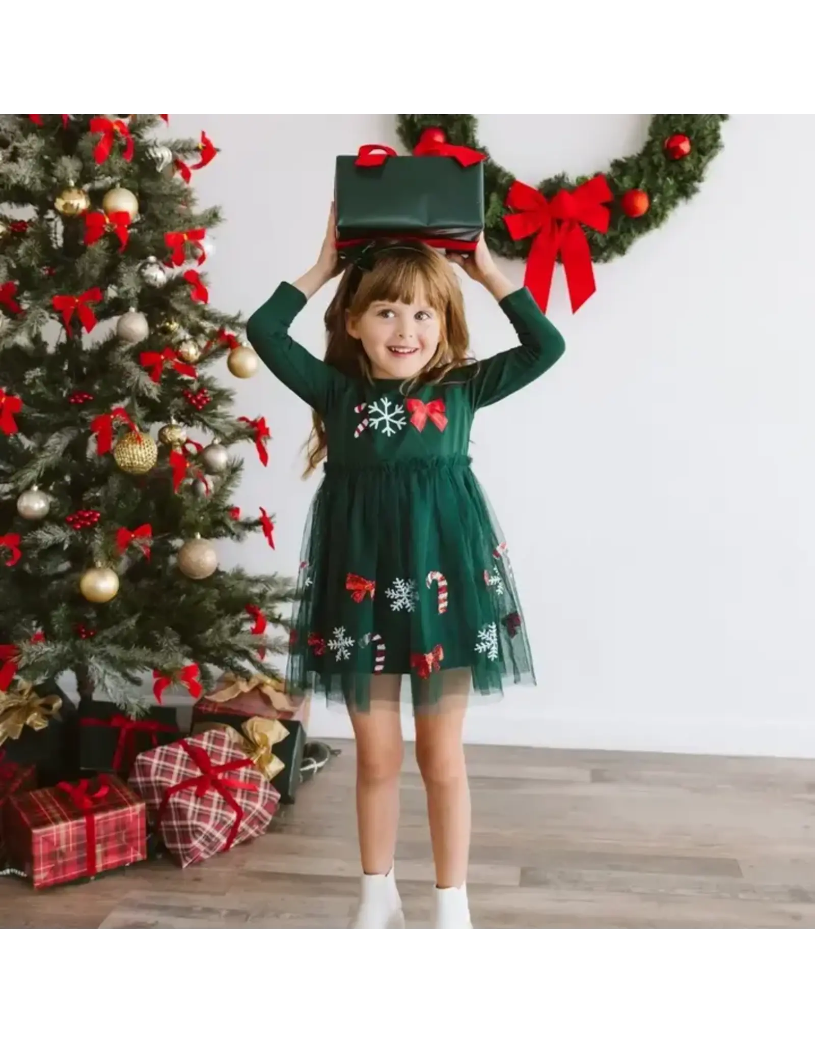 Sweet Wink- Emerald Candy Cane L/S Tutu Dress