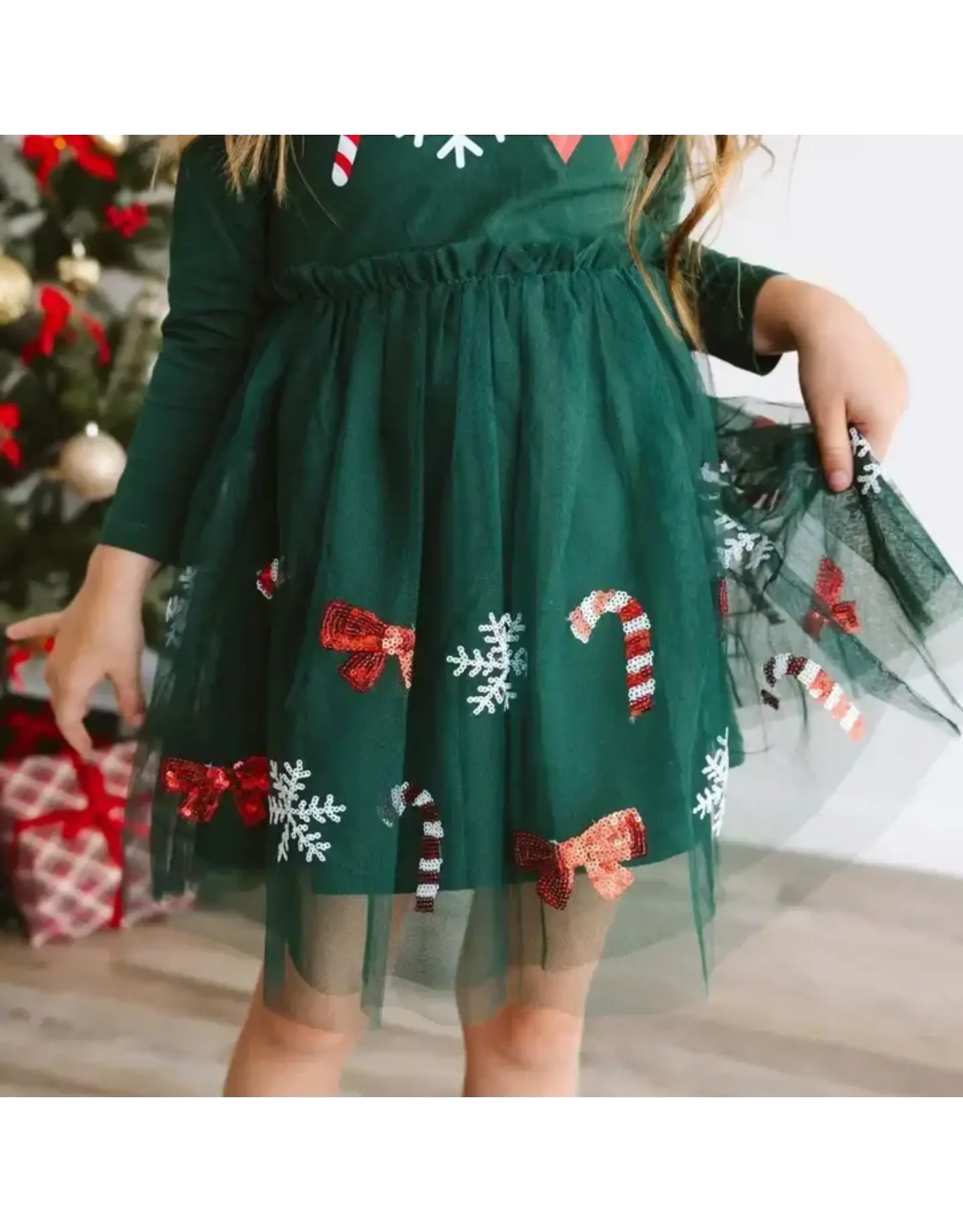 Sweet Wink- Emerald Candy Cane L/S Tutu Dress