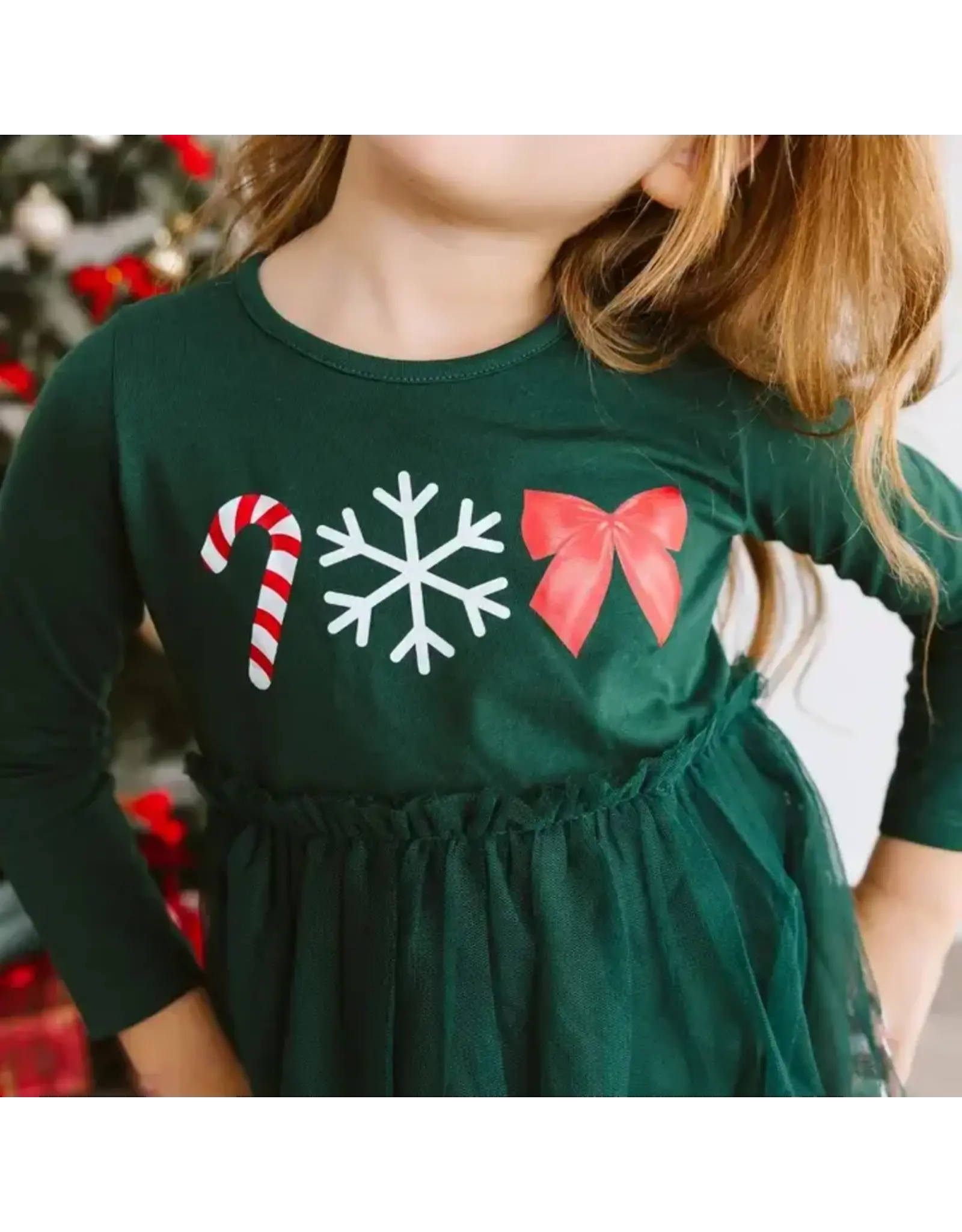 Sweet Wink- Emerald Candy Cane L/S Tutu Dress