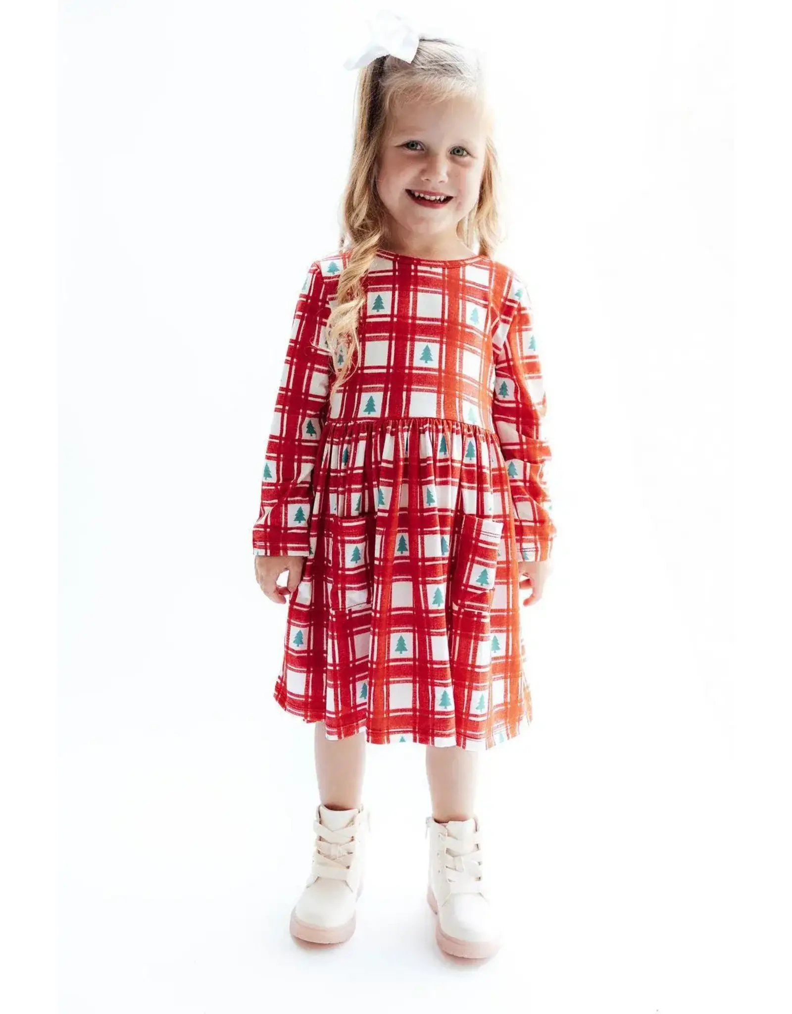 Mila & Rose Mila & Rose- Plaid Trees L/S Pocket Twirl Dress