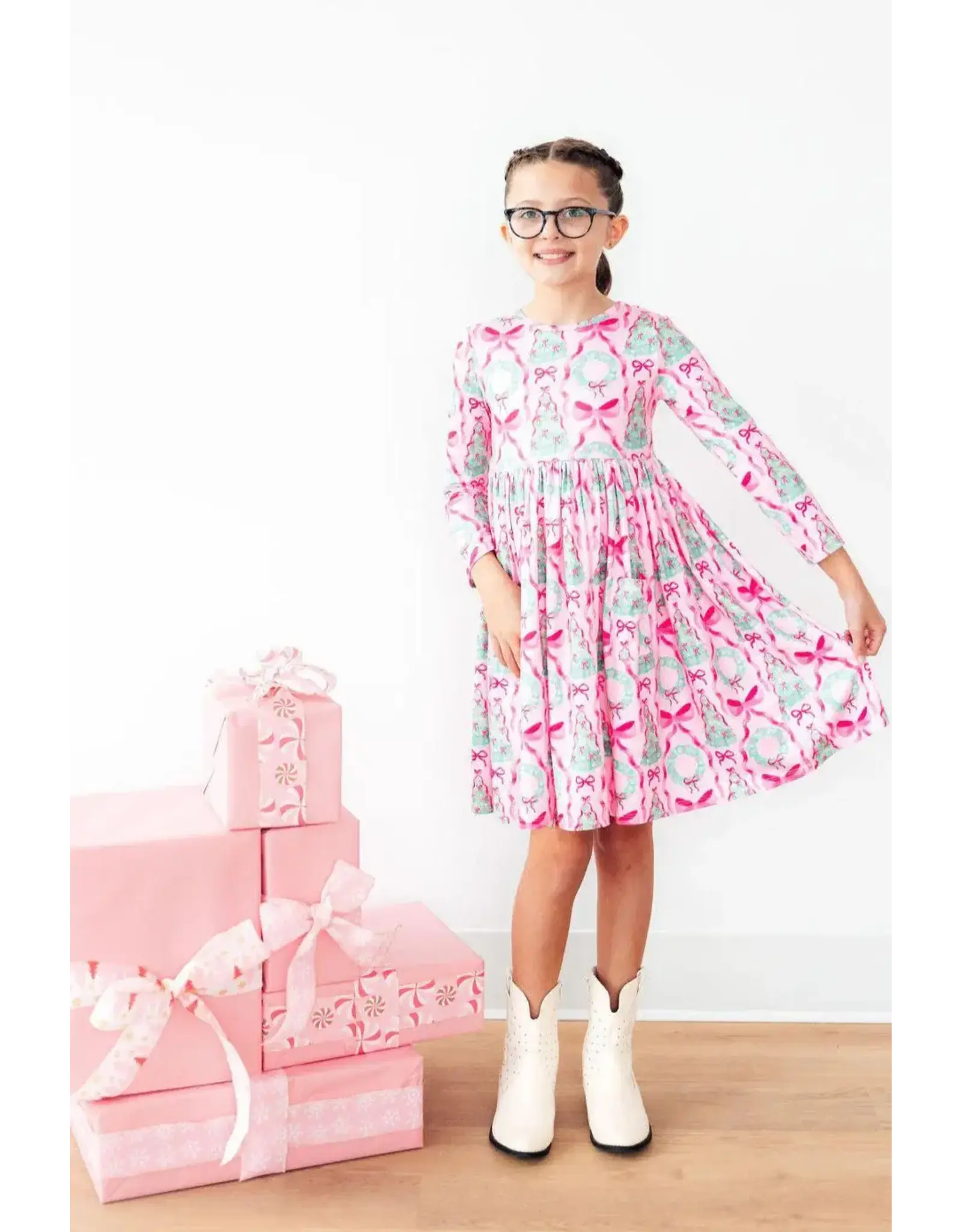 Mila & Rose Mila & Rose- Jingle Bows L/S Pocket Twirl Dress