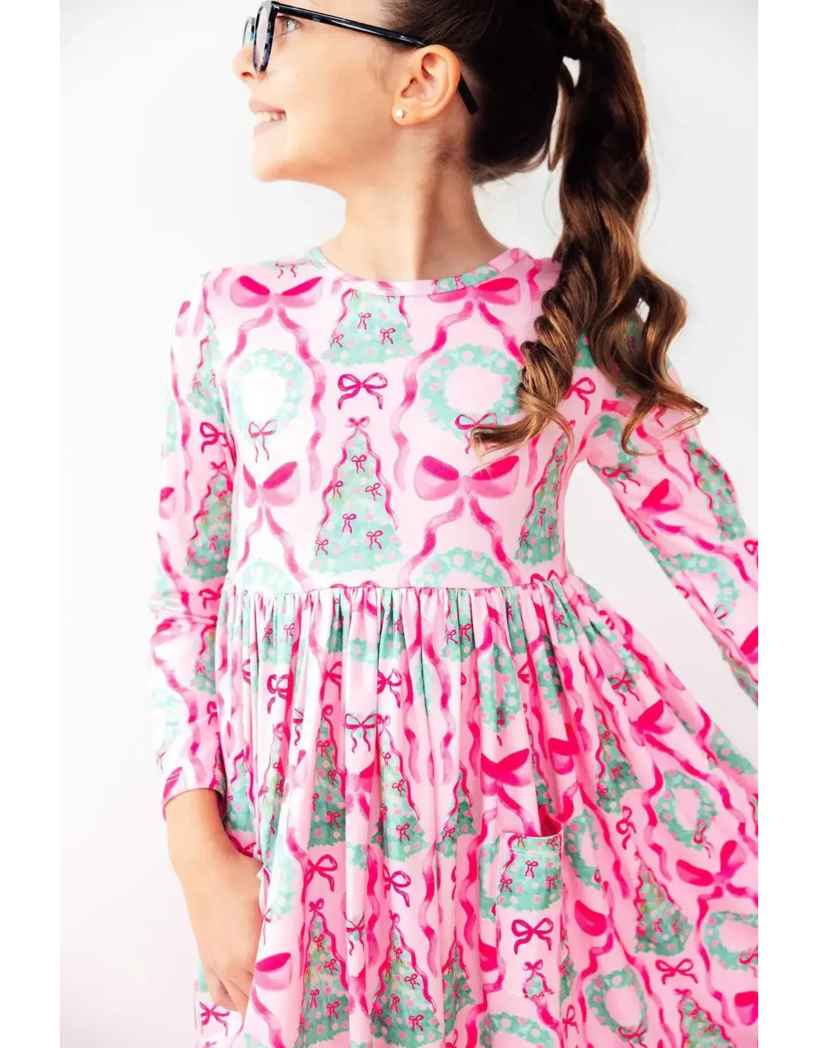 Mila & Rose Mila & Rose- Jingle Bows L/S Pocket Twirl Dress