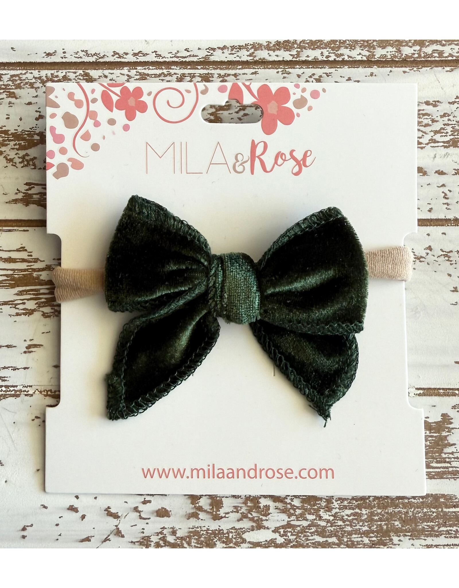 Mila & Rose Mila & Rose- Juniper Green Velvet Classic Bow Headband