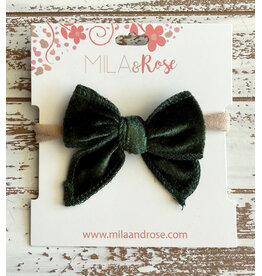 Mila & Rose Mila & Rose- Juniper Green Velvet Classic Bow Headband
