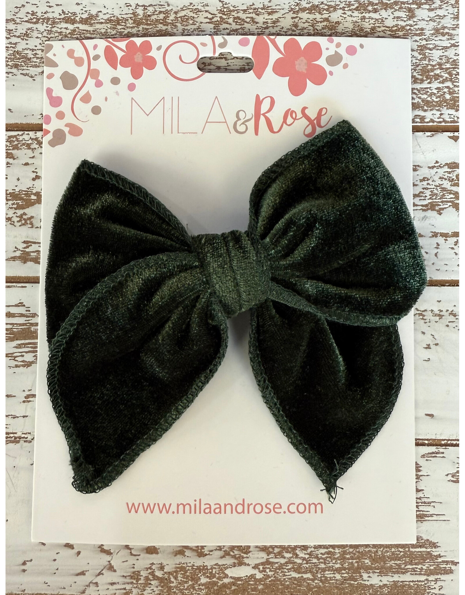 Mila & Rose Mila & Rose- Juniper Green Velvet Classic Bow Hair Clip