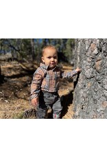 Me & Henry Me & Henry- Jasper Woven Onesie: Brown/Black/Red Plaid