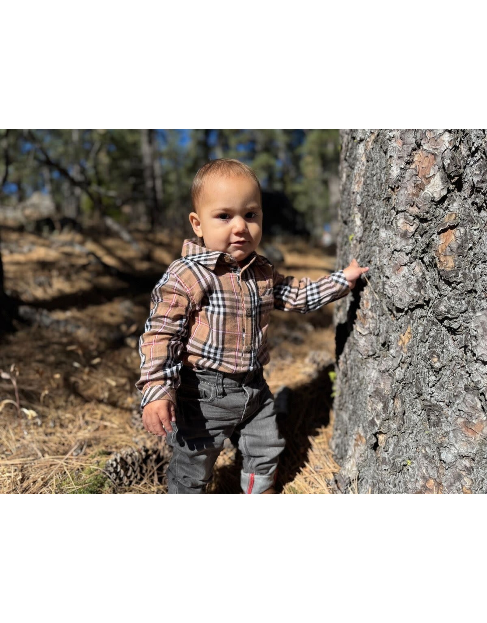 Me & Henry Me & Henry- Jasper Woven Onesie: Brown/Black/Red Plaid