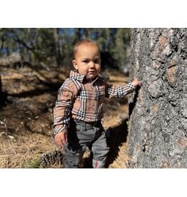 Me & Henry Me & Henry- Jasper Woven Onesie: Brown/Black/Red Plaid