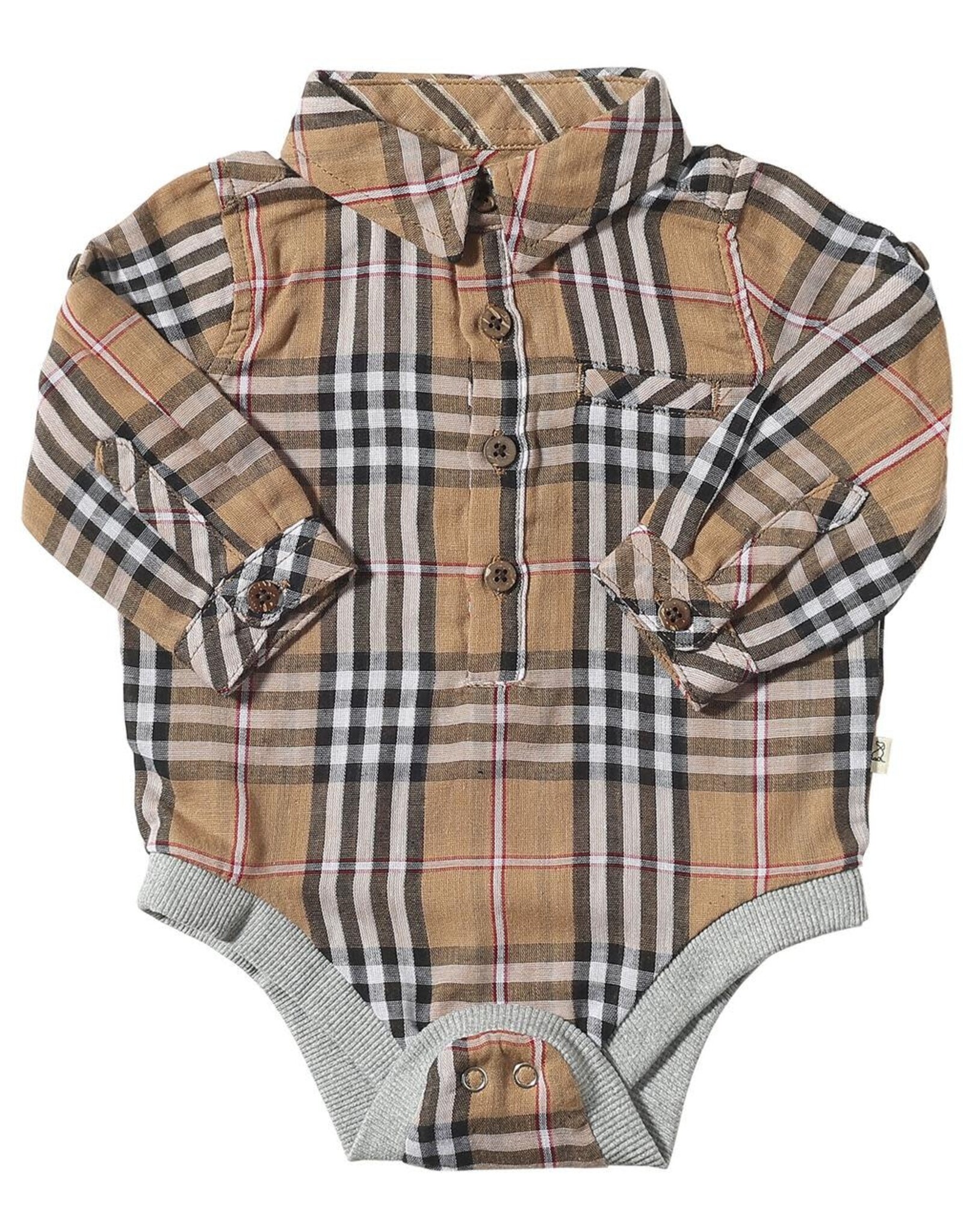 Me & Henry Me & Henry- Jasper Woven Onesie: Brown/Black/Red Plaid