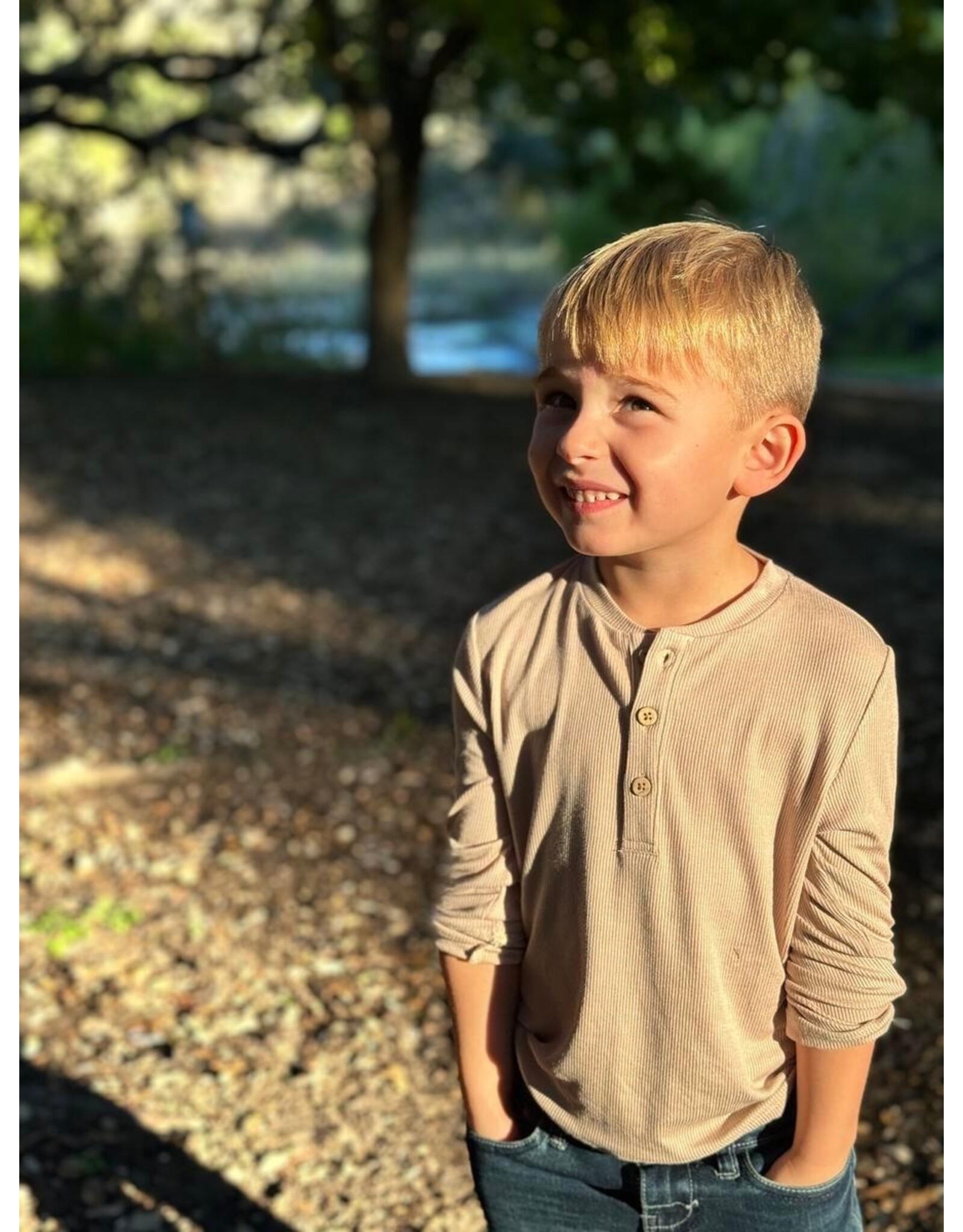 Me & Henry Me & Henry- Adams: Beige Ribbed Henley Shirt