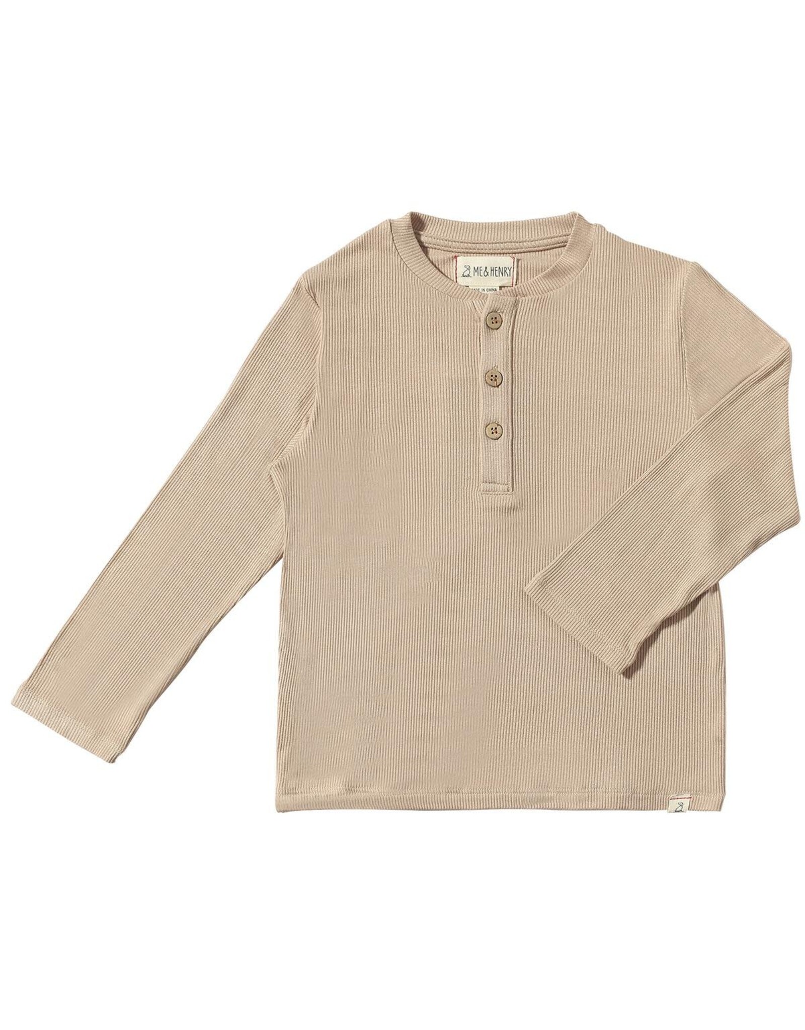 Me & Henry Me & Henry- Adams: Beige Ribbed Henley Shirt