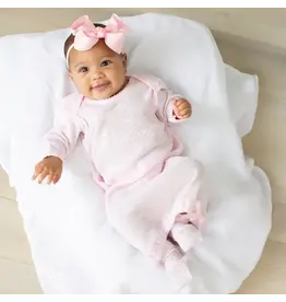 Paty Inc. Paty Inc.- Pink w/Pink Trim Overlap Shoulder Newborn Gown