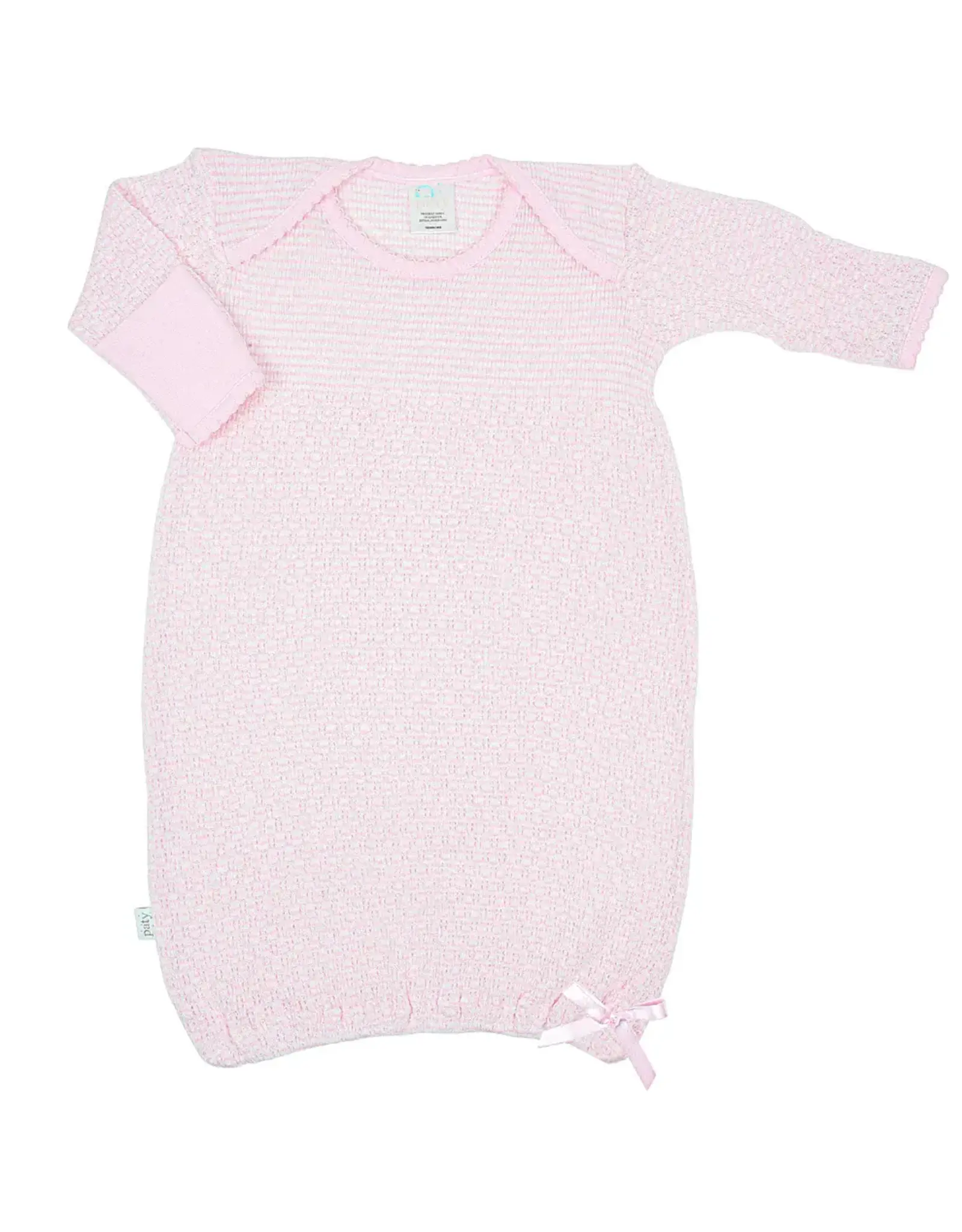 Paty Inc. Paty Inc.- Pink w/Pink Trim Overlap Shoulder Newborn Gown
