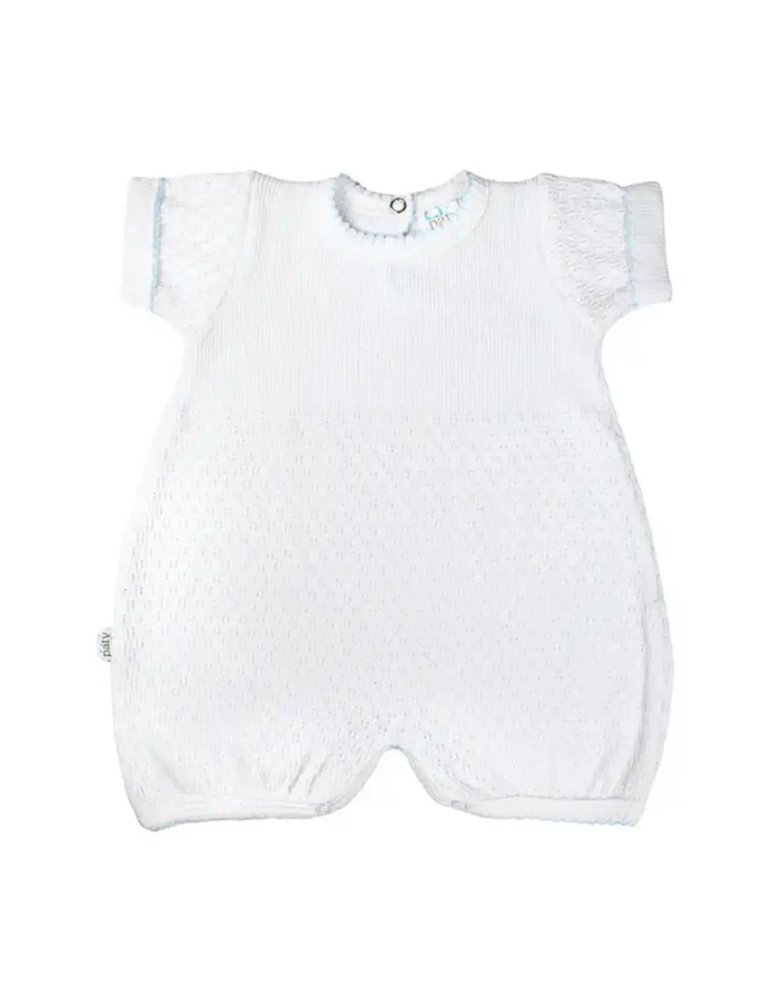 Paty Inc. Paty Inc. - White w/Blue Trim S/S Knit Romper