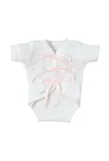 Paty Inc. Paty Inc.- White w/Pink Trim Ribbon Tie Onesie: Newborn