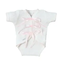 Paty Inc. Paty Inc.- White w/Pink Trim Ribbon Tie Onesie: Newborn