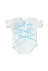 Paty Inc. Paty Inc.- White w/Blue Trim Ribbon Tie Onesie: Newborn