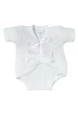 Paty Inc. Paty Inc.- White w/White Trim Ribbon Tie Onesie: Newborn