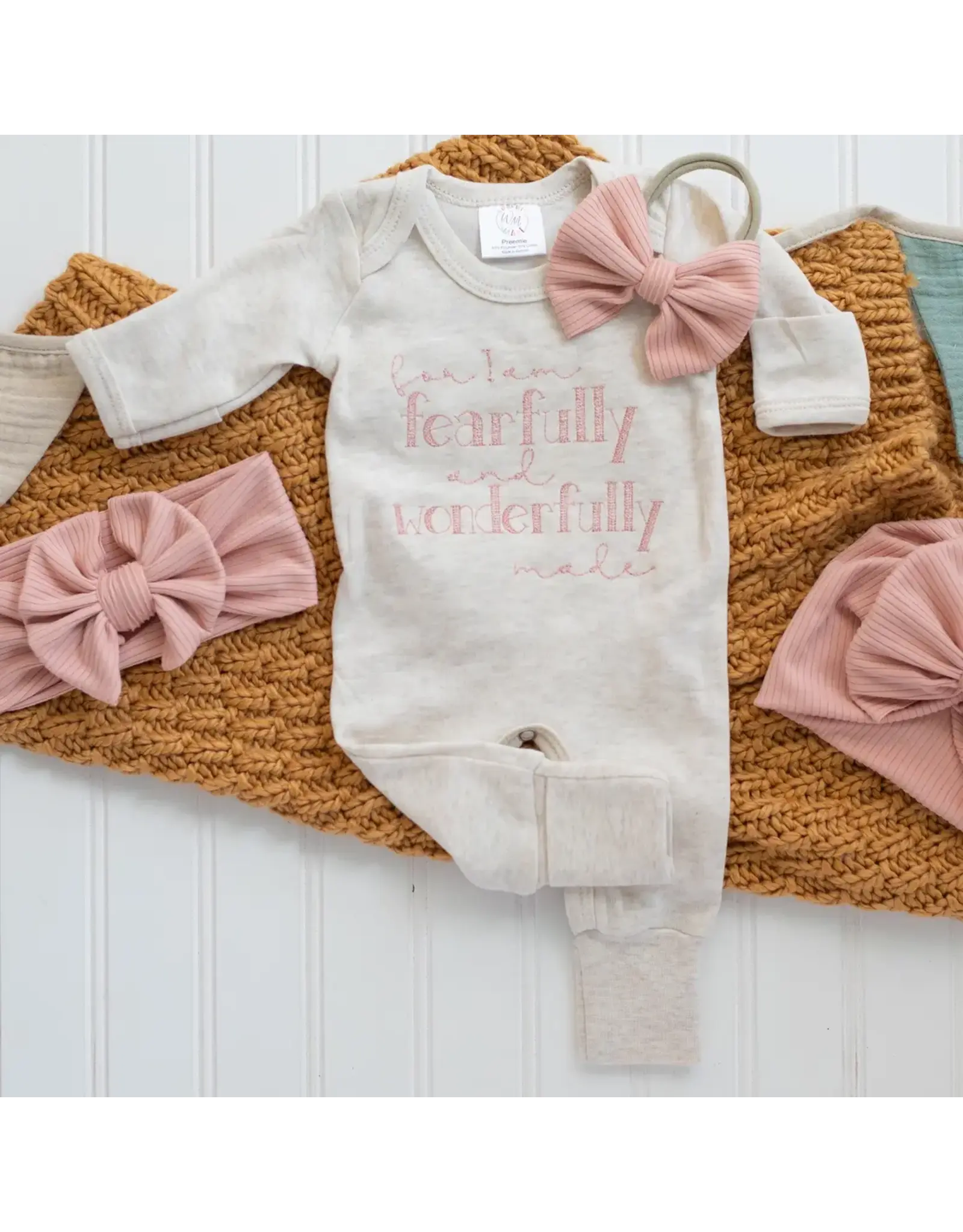 Wonderfully Made Wonderfully Made- Fearfully & Wonderfully Made Pink Romper: NB