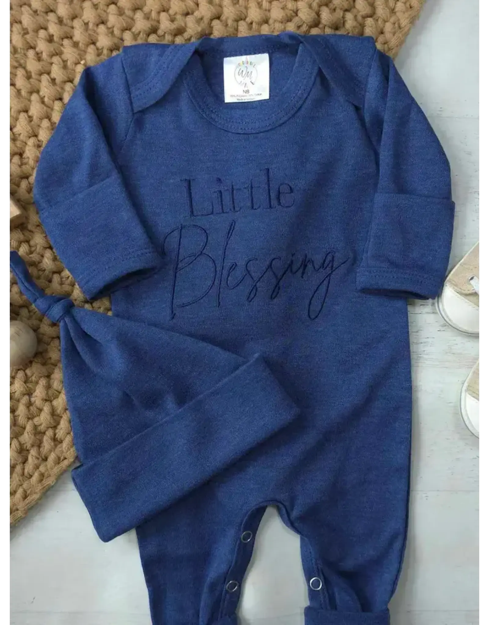 Wonderfully Made Wonderfully Made- Little Blessing Blue Romper & Hat: NB