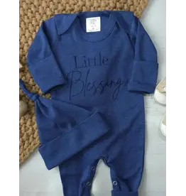 Wonderfully Made Wonderfully Made- Little Blessing Blue Romper & Hat: NB