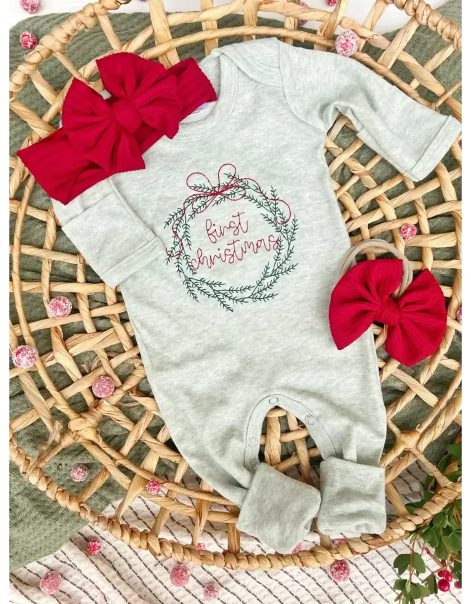 Wonderfully Made Wonderfully Made- First Christmas Wreath Romper: NB
