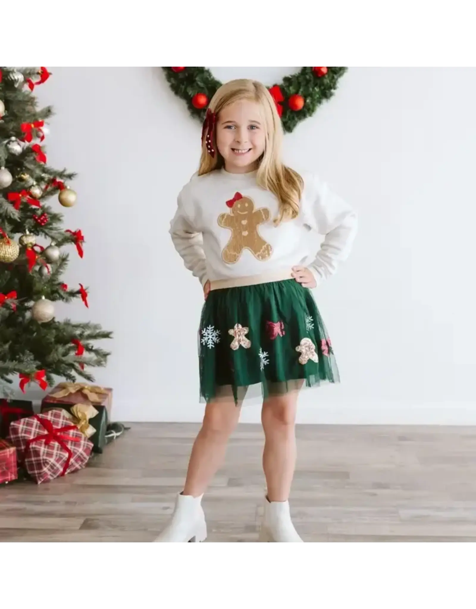 Sweet Wink- Gingerbread Sequin  Patch Christmas Sweatshirt